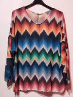 Adithea Zig Zag Print soft knitted style v neck top New).