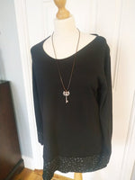 Aana round v neck top  with leopard hem and leopard wrist detail & necklace ( one size 12/14 to 16).