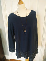 Aana round v neck top  with leopard hem and leopard wrist detail & necklace ( one size 12/14 to 16).