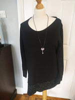 Aana round v neck top  with leopard hem and leopard wrist detail & necklace ( one size 12/14 to 16).