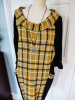 Ava cotton mix tartan cowl neck plain button back  cotton/polyester mix necklace dress. (One size 14 to 20)