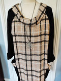 Ava cotton mix tartan cowl neck plain button back  cotton/polyester mixnecklace dress. (One size 14 to 20)