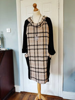 Ava cotton mix tartan cowl neck plain button back  cotton/polyester mixnecklace dress. (One size 14 to 20)