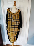 Ava cotton mix tartan cowl neck plain button back  cotton/polyester mix necklace dress. (One size 14 to 20)