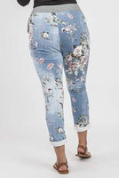 Aileea pretty denim floral trousers one Size 12 to 18