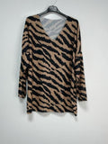 Adieaa  Animal Print soft knited style v neck kinited style top. ( carmel and black animal stripes).`