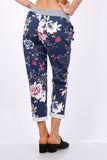 Aileea pretty Dark navy floral trousers one Size 10 to 12