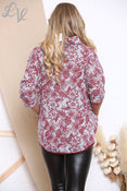 Amira Floral Print Cowl Neck  top Grey with red flowers (one size 12 to 16)