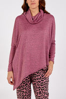 Avery cowl (raspberry) neck melange pattern asymmetric necklace top ( one size 14 to 22/24).