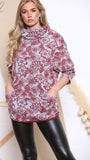 Amira Floral Print Cowl Neck  top Grey with red flowers (one size 12 to 16)