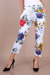 Adley white/cream floral jogger/Italian style trousers (BACK IN STOCK) One size 12 to 16