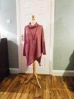 Avery cowl (raspberry) neck melange pattern asymmetric necklace top ( one size 14 to 22/24).