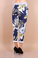 Aleese1 Made In Italy Floral Print Classy Cotton navy Joggers( smaller one size 12 to 14/16)