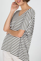 Abira nautical stripes V neck tea shirt  with silver thread edging. ( one size 16 to 24).