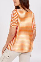 Abira nautical stripes V neck tea shirt  with silver thread edging.