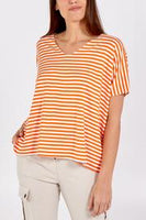 Abira nautical stripes V neck tea shirt  with silver thread edging.