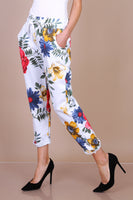 Adley white/cream floral jogger/Italian style trousers (BACK IN STOCK) One size 12 to 16