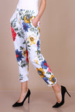 Adley white/cream floral jogger/Italian style trousers (BACK IN STOCK) One size 12 to 16